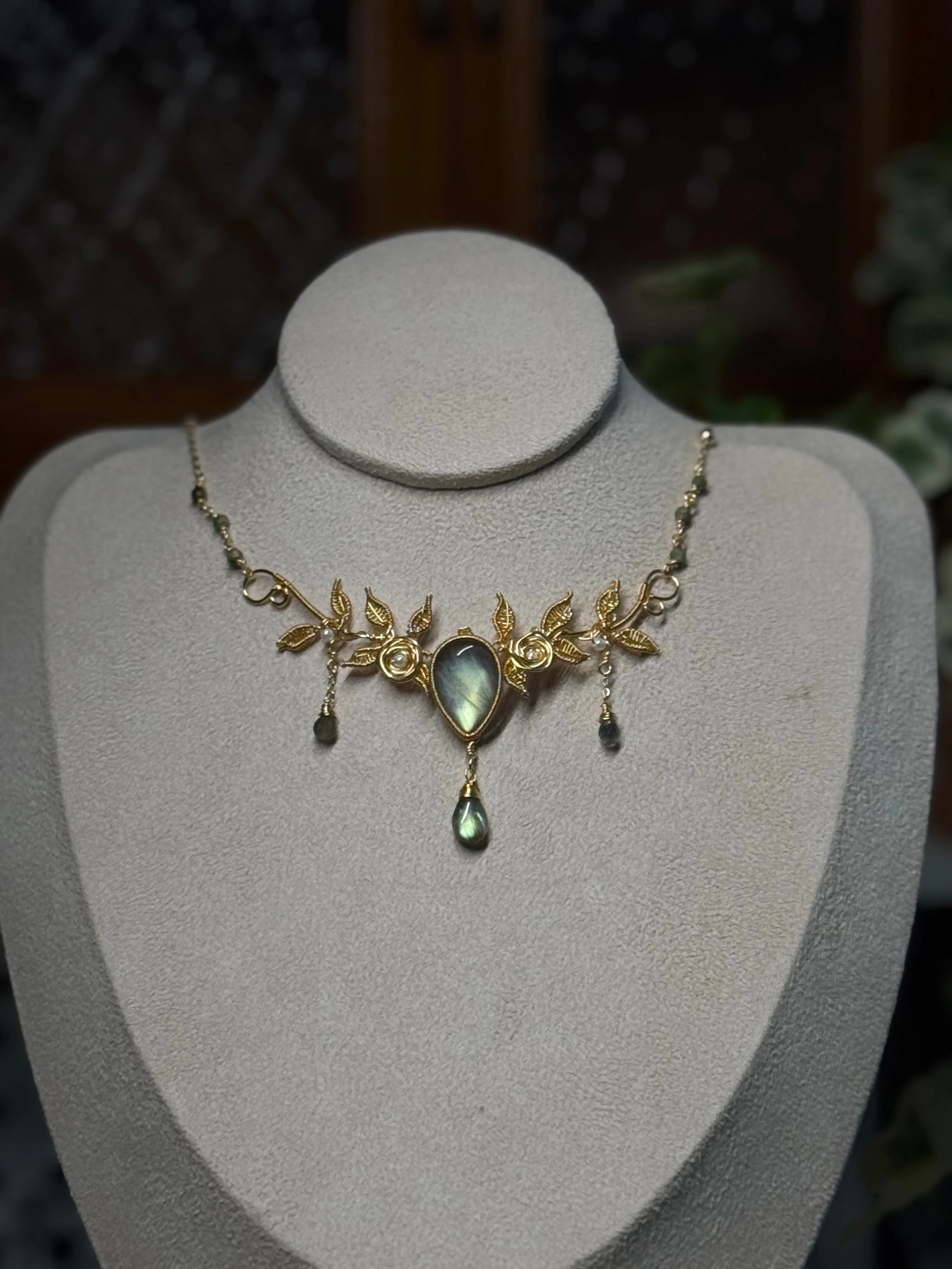 [Forest Daydreams] Handmade Labradorite Headpiece & Necklace - Wire Wrapped Jewelry