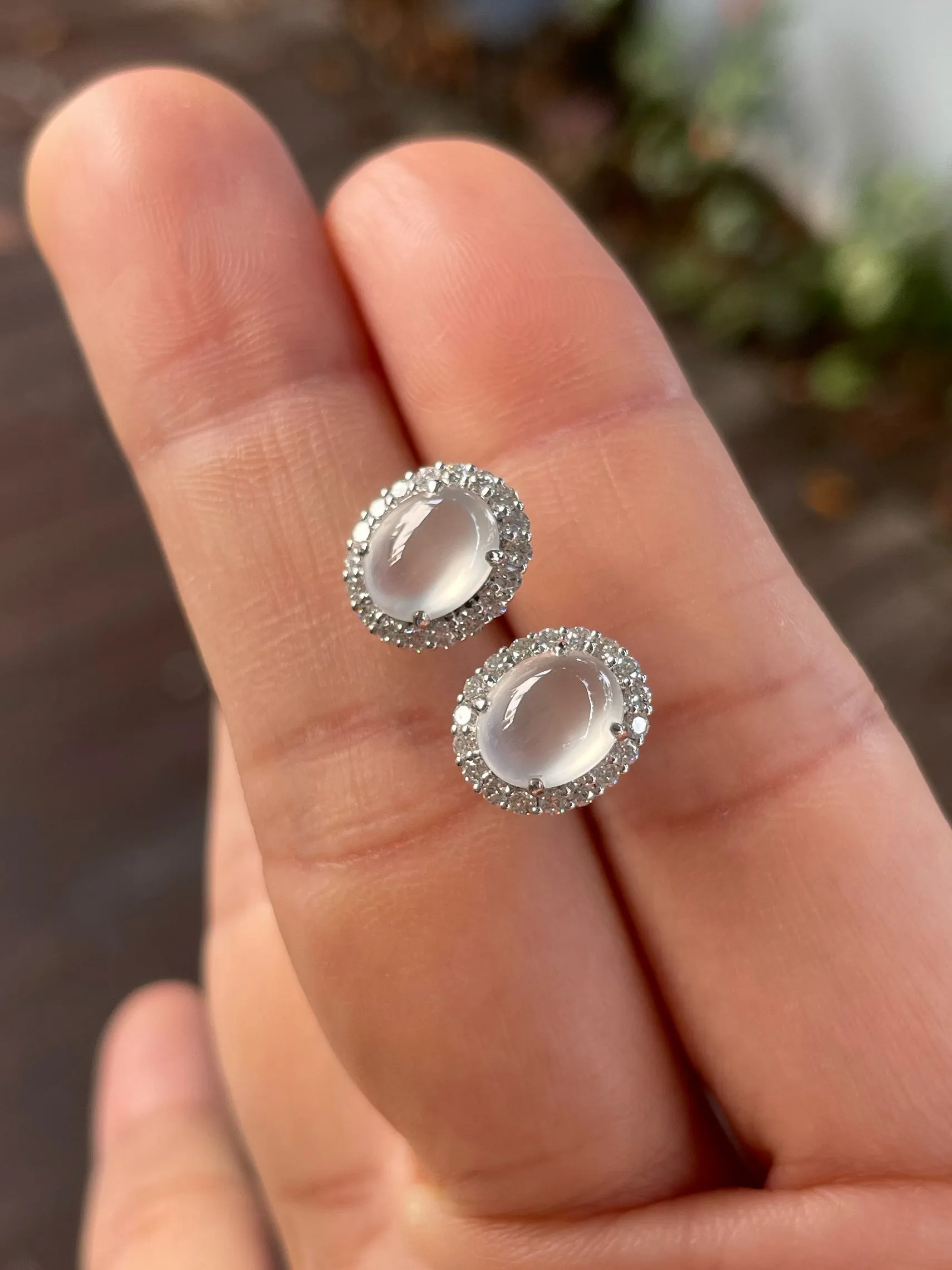Glassy Jade Cabochon Earrings (NJE063)
