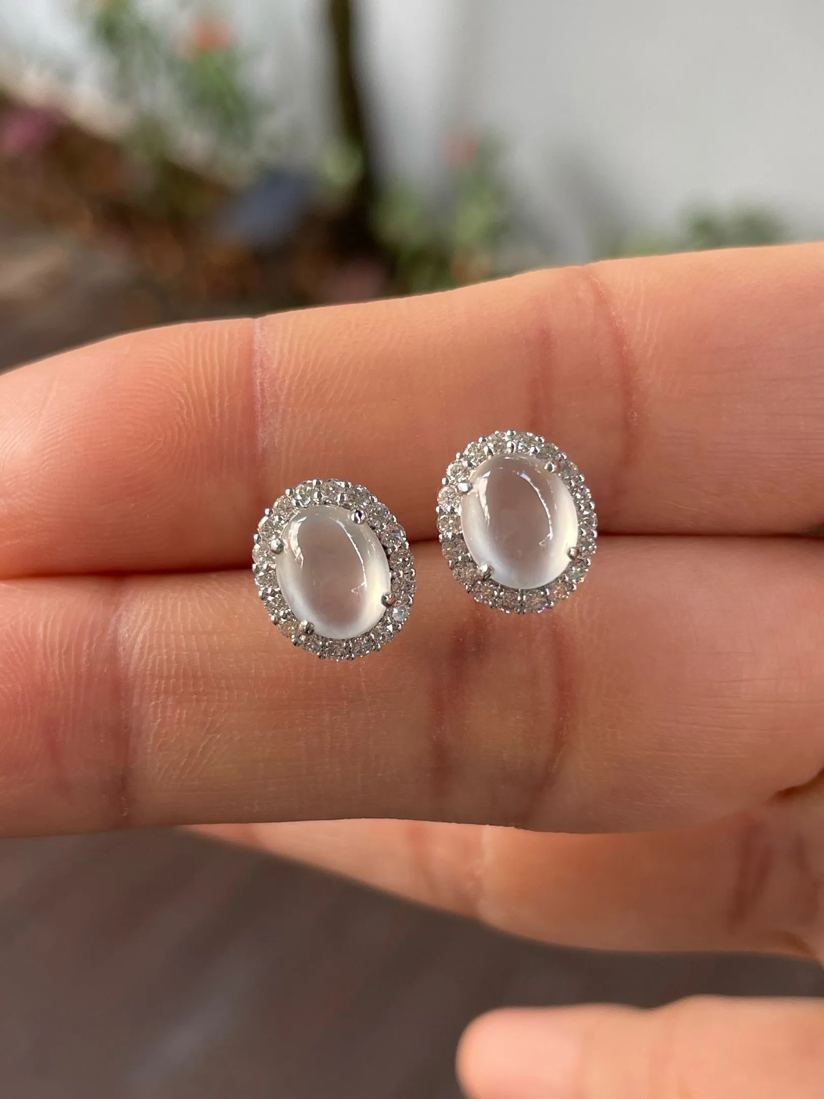 Glassy Jade Cabochon Earrings (NJE063)
