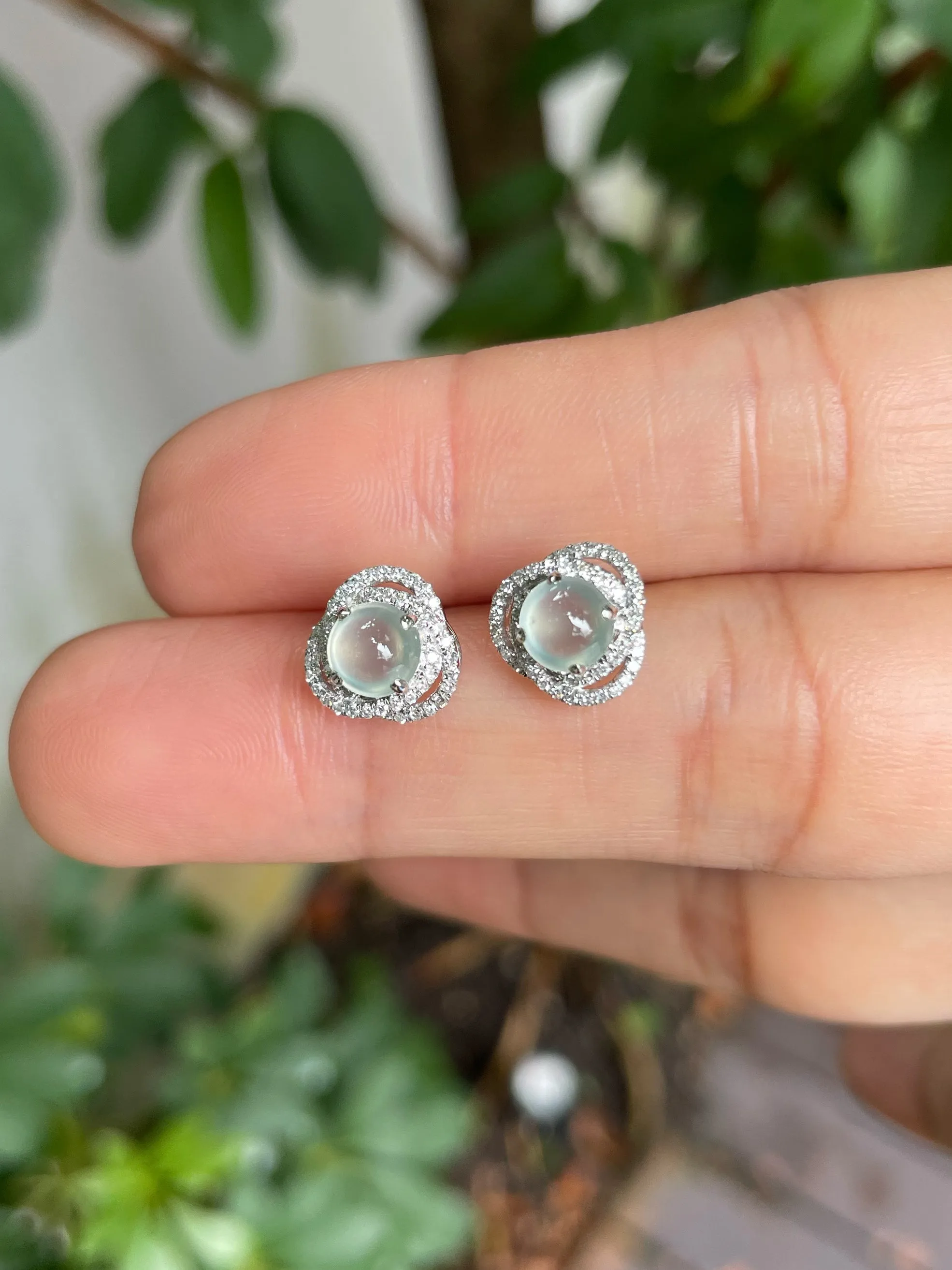 Glassy Jade Cabochon Earrings (NJE118)