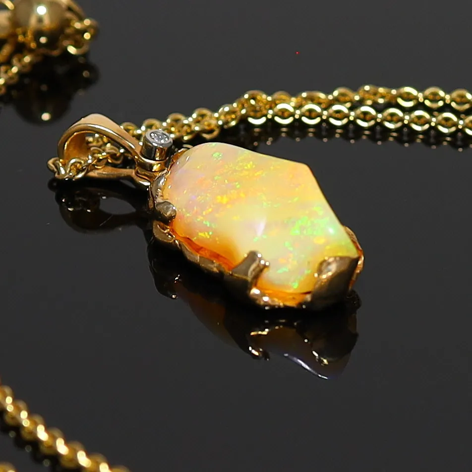 Hand Carved Natural African Opal Free Form One of a Kind Pendant. 14K Yellow Gold.