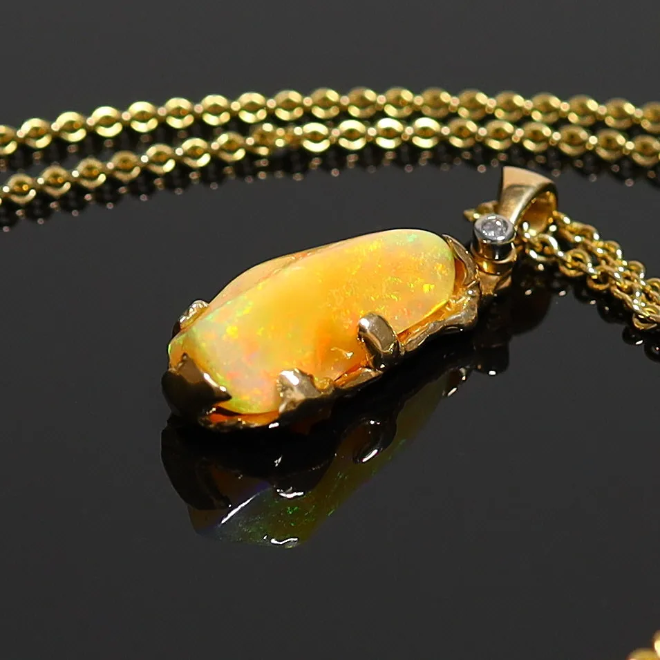 Hand Carved Natural African Opal Free Form One of a Kind Pendant. 14K Yellow Gold.