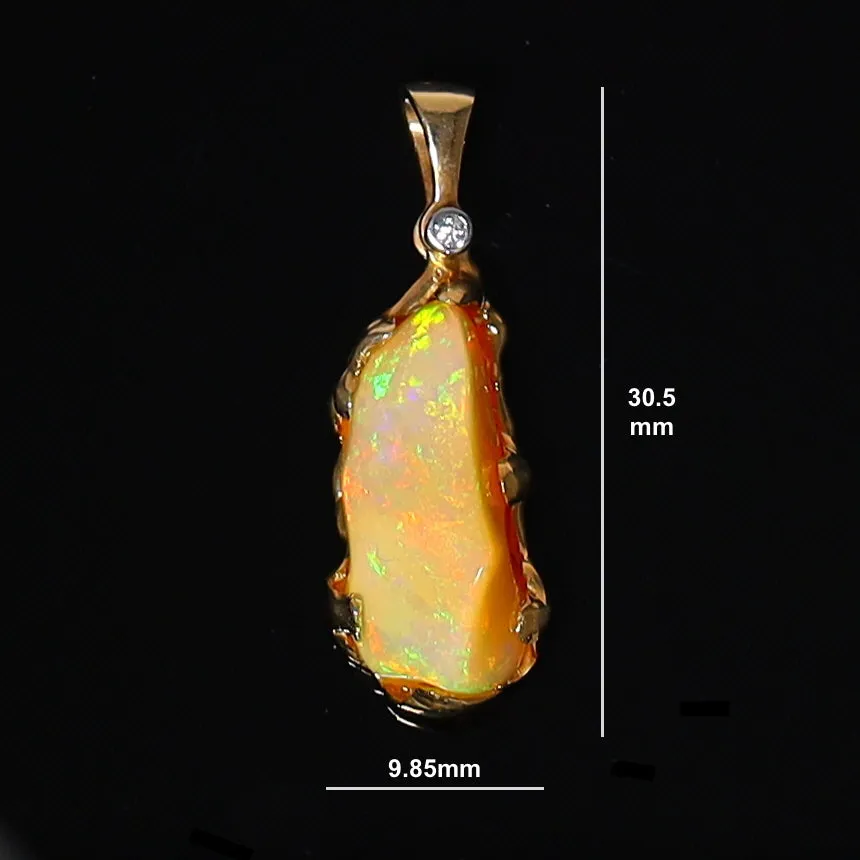 Hand Carved Natural African Opal Free Form One of a Kind Pendant. 14K Yellow Gold.