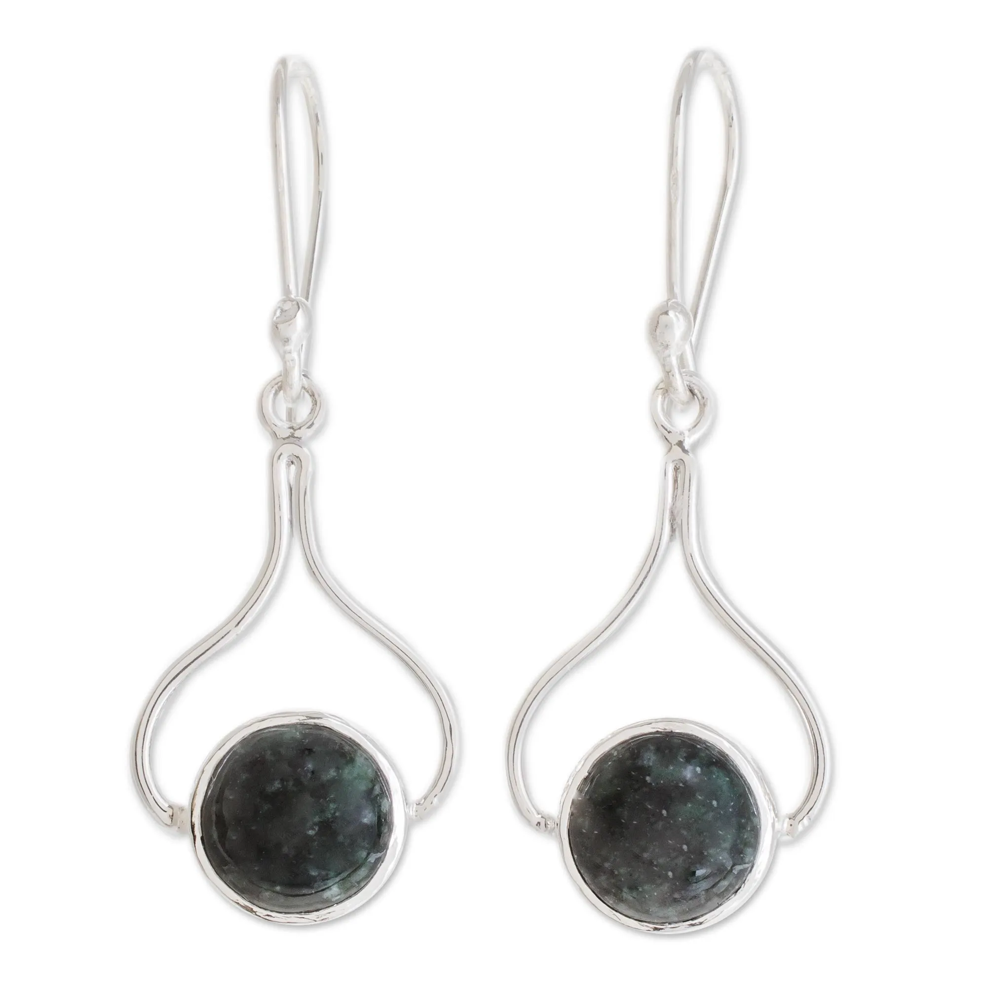 Hand Crafted Sterling Silver Dangle Jade Earrings - Modern Mixco | NOVICA