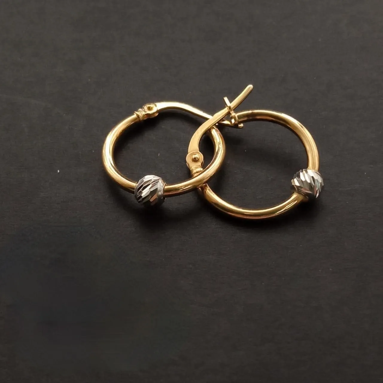 Hoop Earrings Single Ball 18K Gold