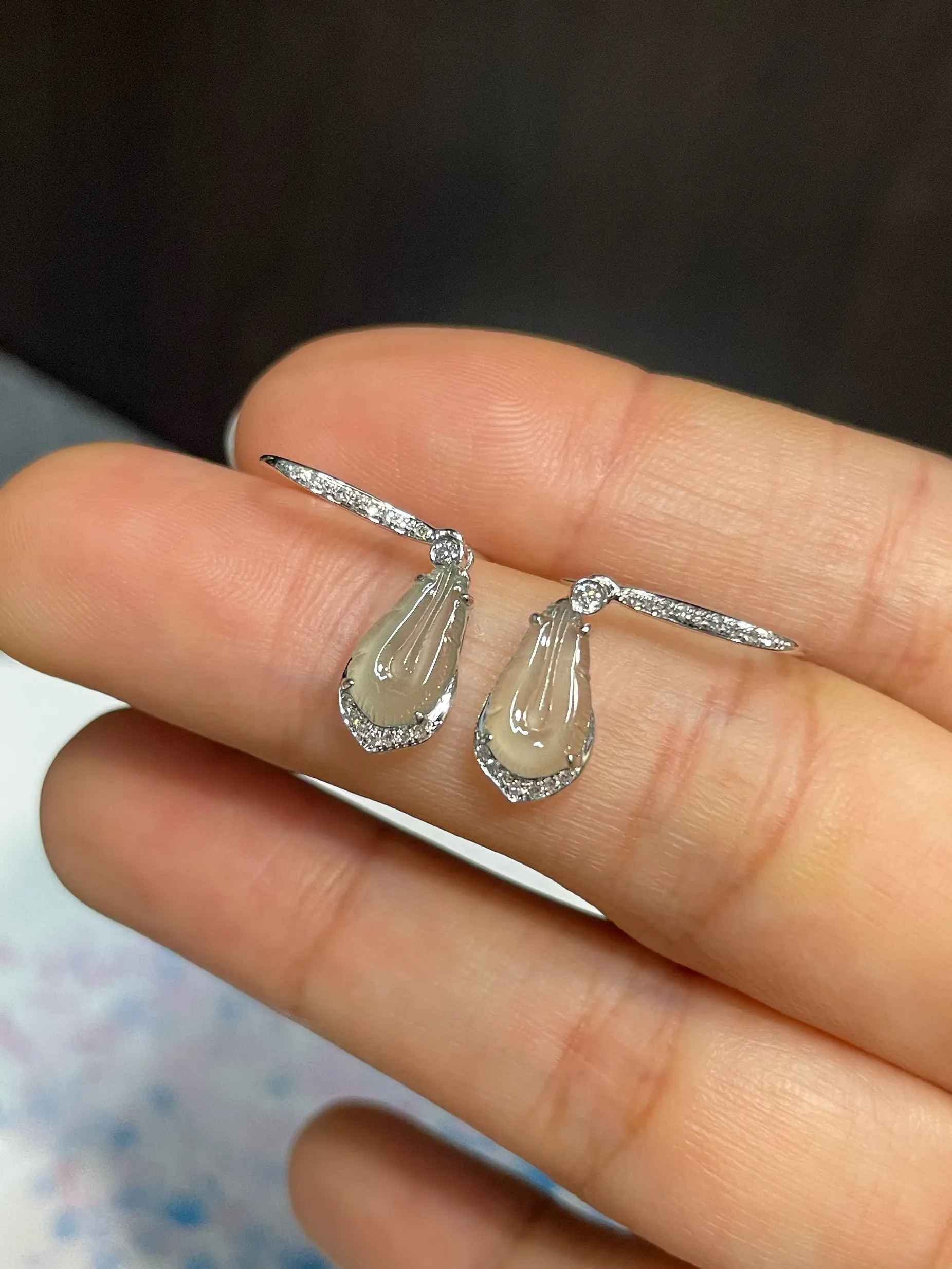 Icy Jade Feather Earrings (NJE143)