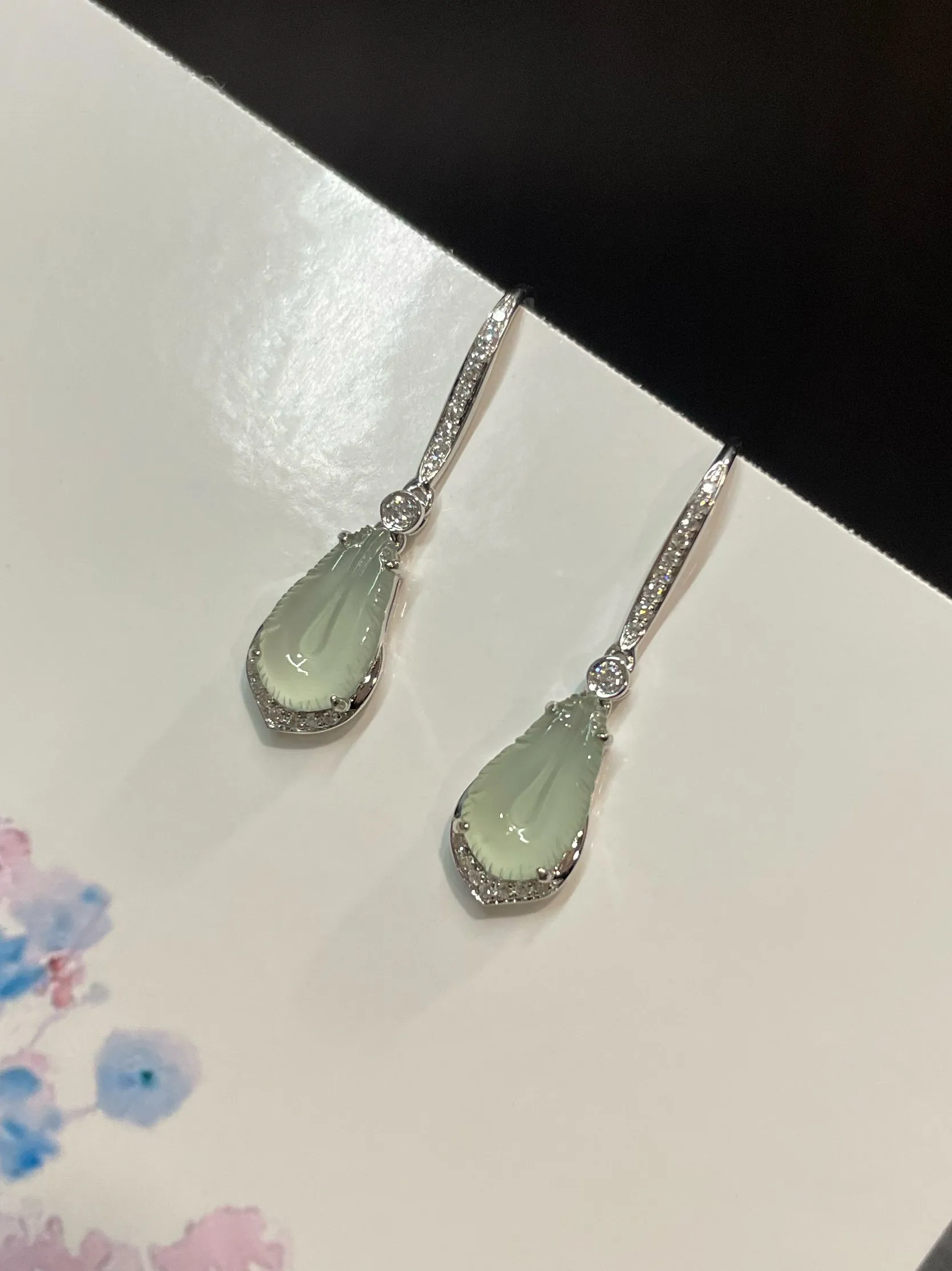 Icy Jade Feather Earrings (NJE143)