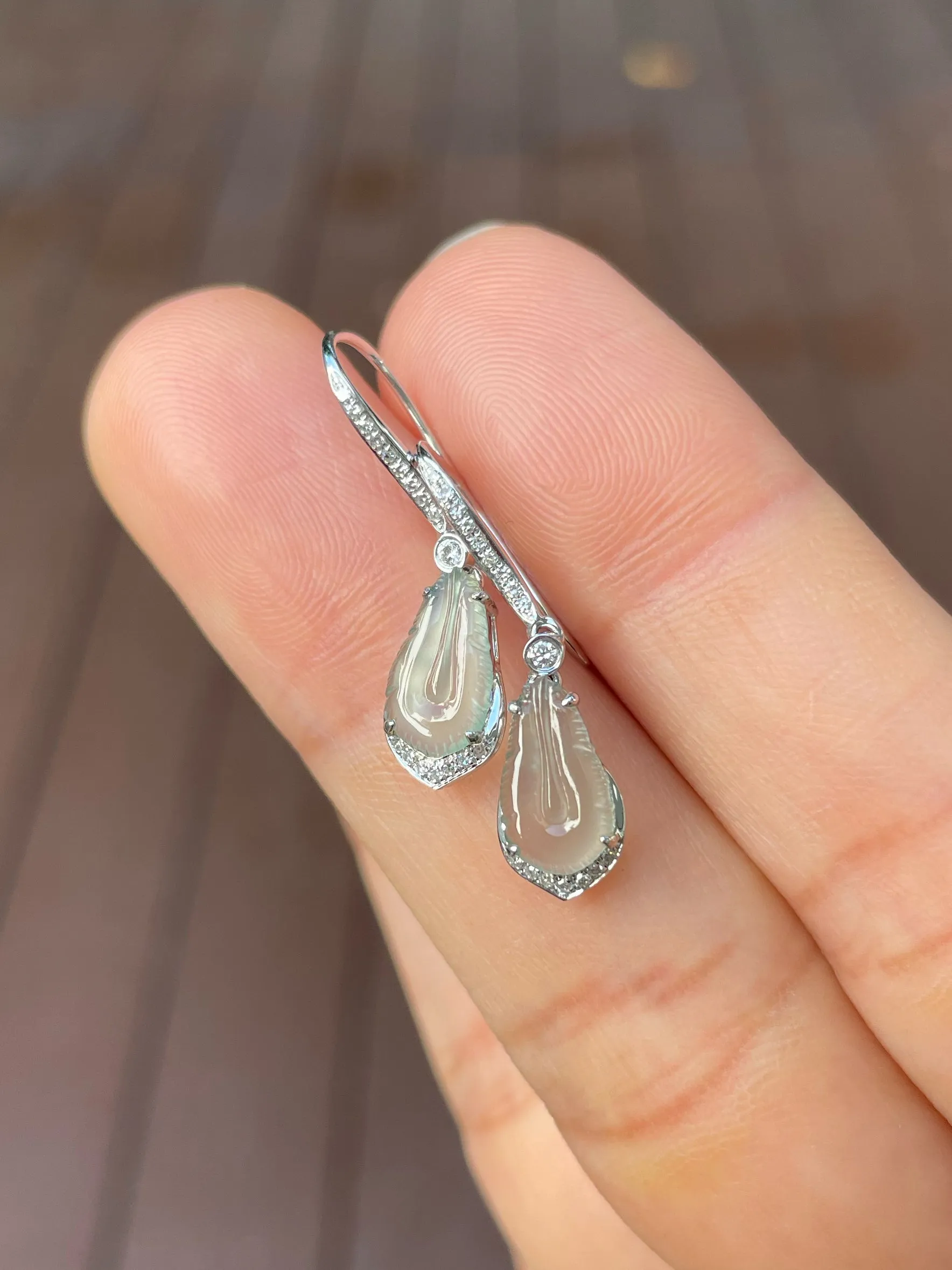 Icy Jade Feather Earrings (NJE143)