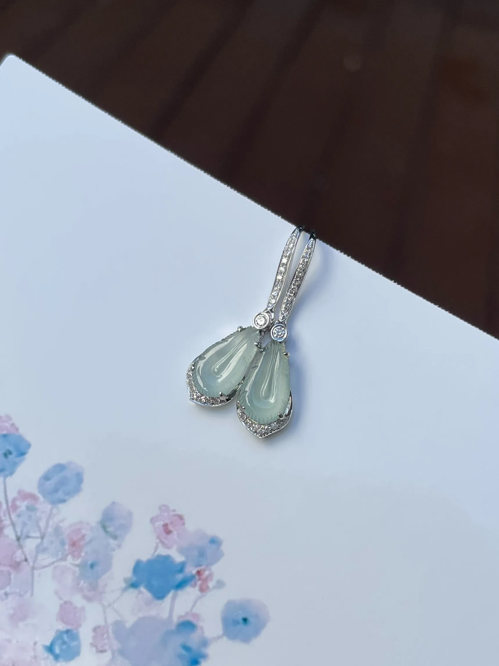 Icy Jade Feather Earrings (NJE143)