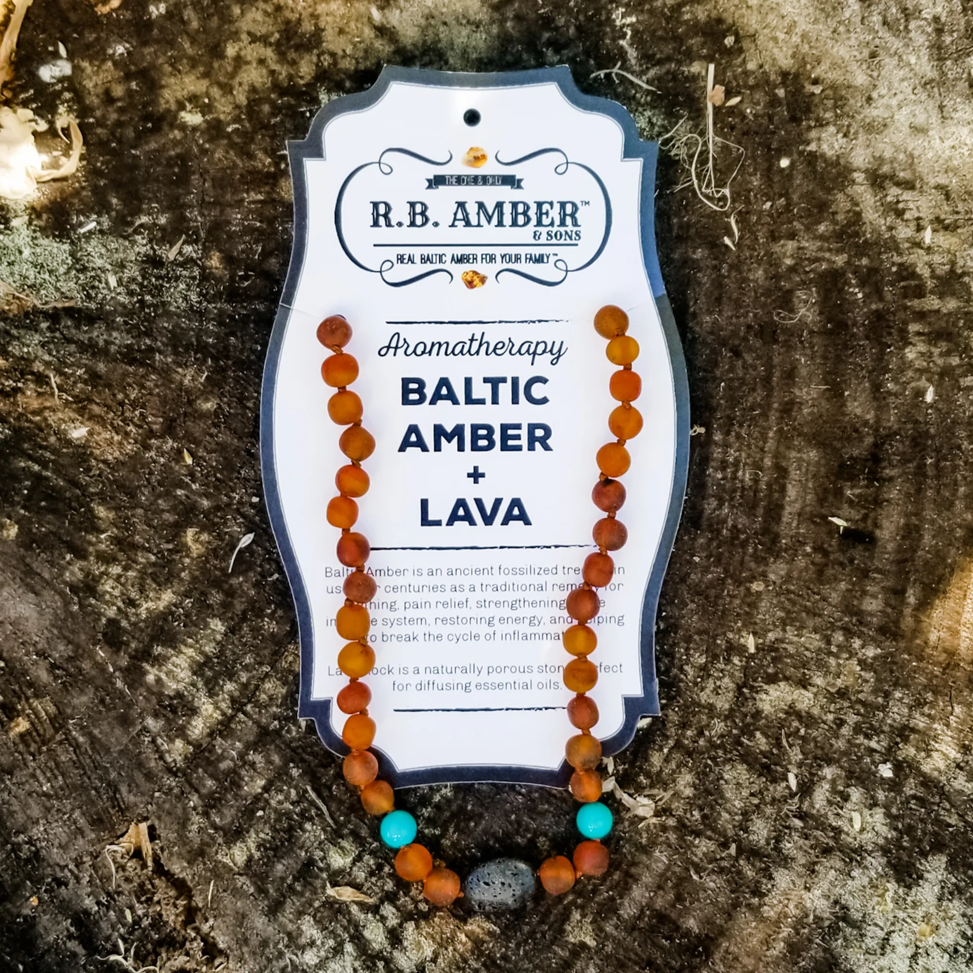 Kids | Turquoise   Raw Cognac Aromatherapy Pendant Necklace