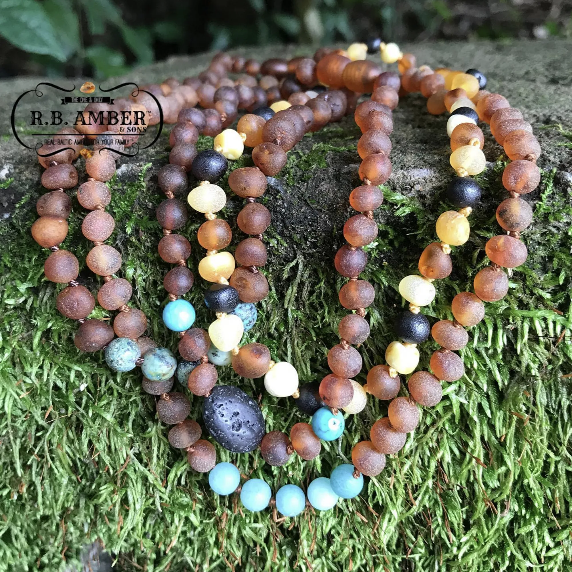 Kids | Turquoise   Raw Cognac Aromatherapy Pendant Necklace