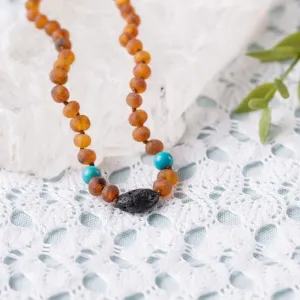 Kids | Turquoise   Raw Cognac Aromatherapy Pendant Necklace
