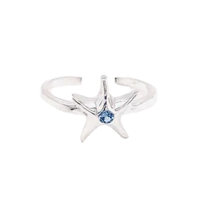 Ladies Starfish Toe Ring from Nau-T-Girl in Silver with Blue Imitation Stone