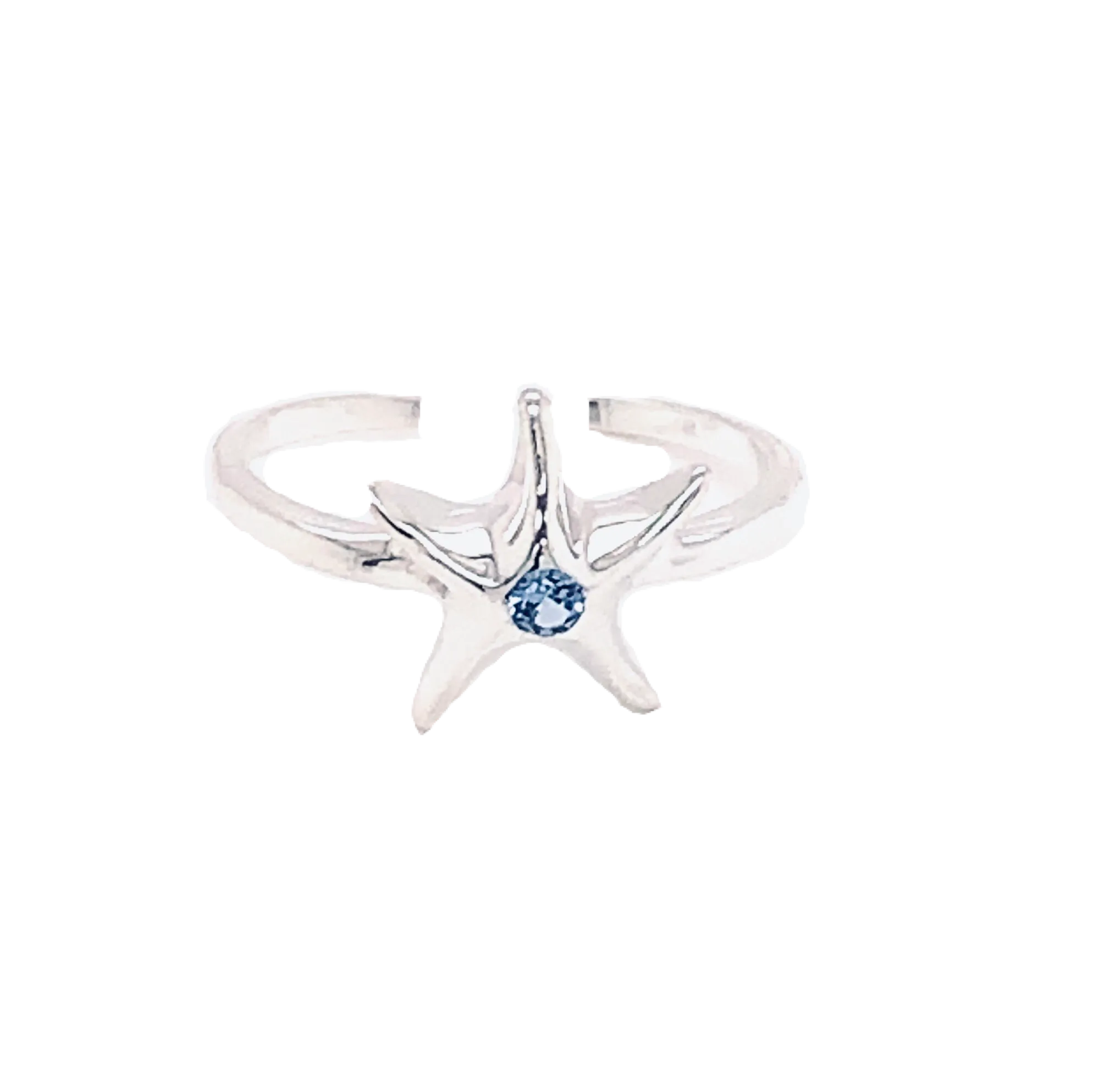 Ladies Starfish Toe Ring from Nau-T-Girl in Silver with Blue Imitation Stone