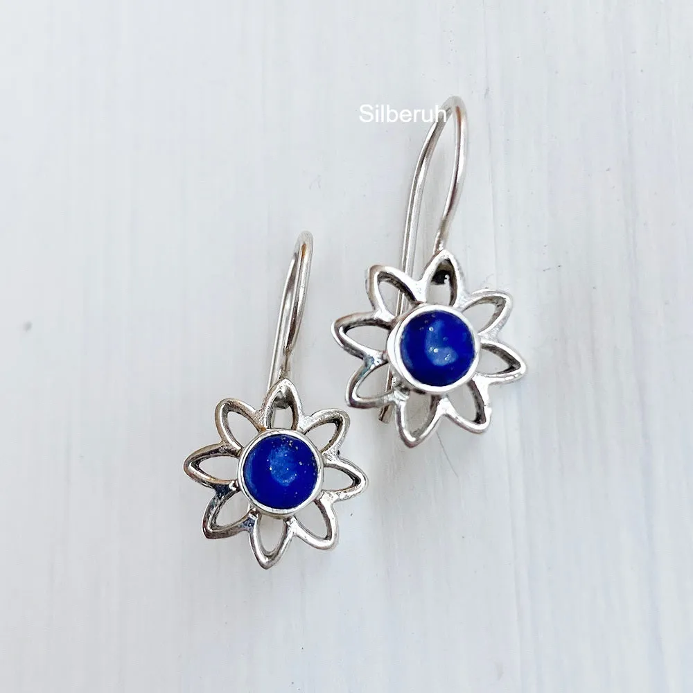 Lapis Lazuli Flower Silver Earring