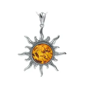 MILENA Necklace Silver and Baltic Amber Sun X- LARGE