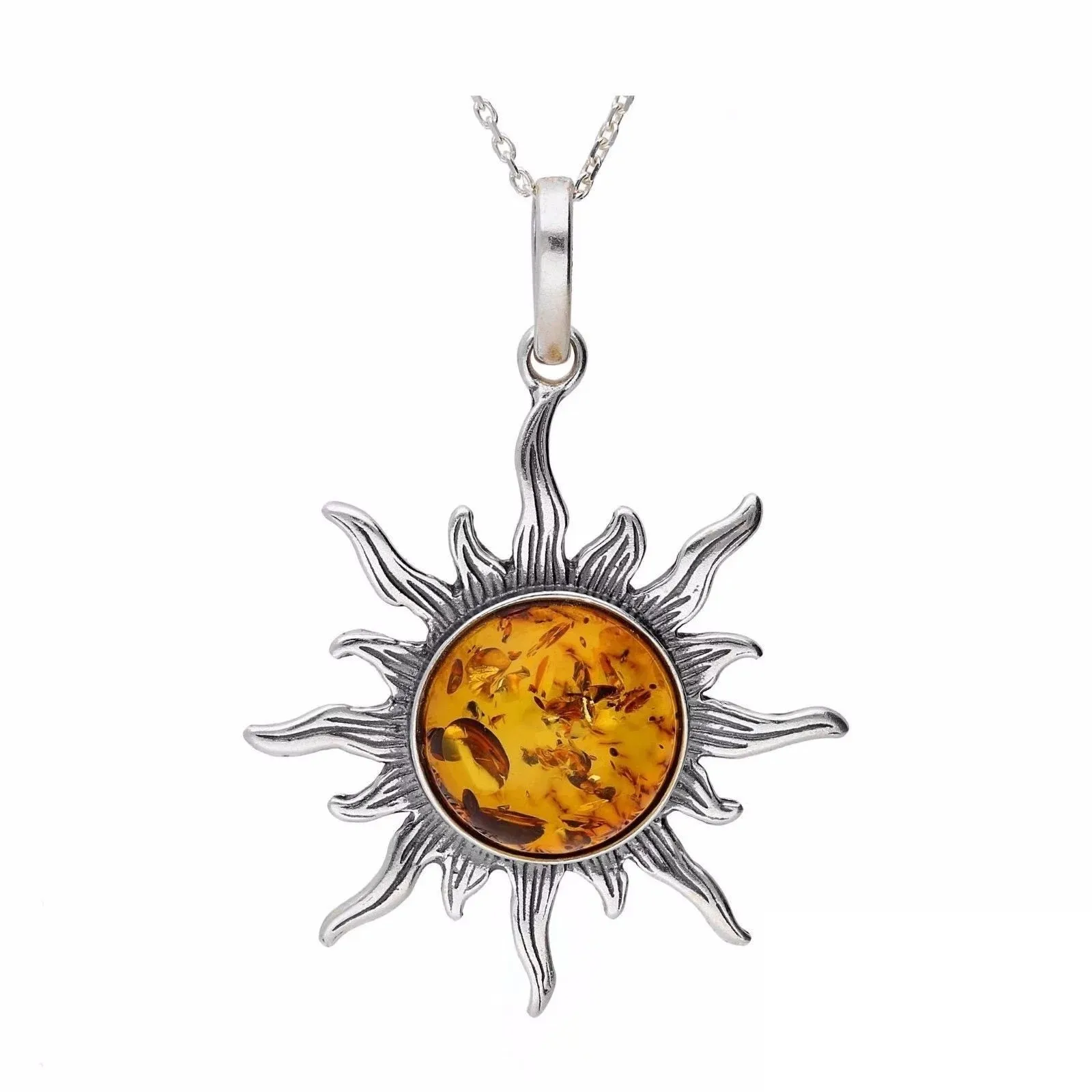 MILENA Necklace Silver and Baltic Amber Sun X- LARGE