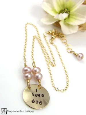 Mini Goddess (children) "i love mom/dad" Stamped Gold Necklace