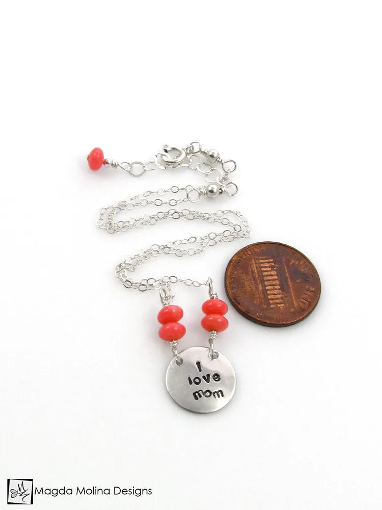 Mini Goddess (children) "i love mom/dad" Stamped Silver Necklace