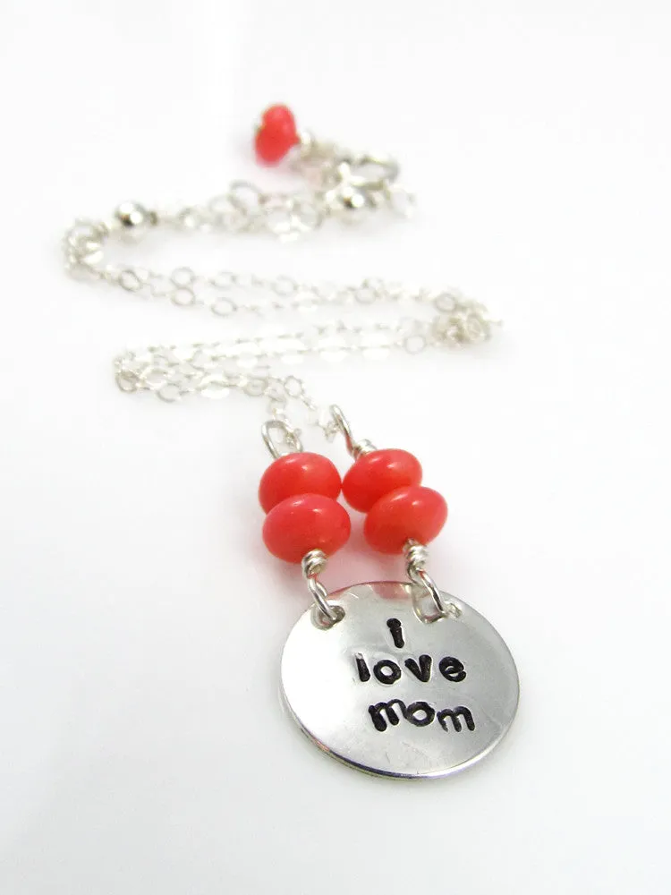 Mini Goddess (children) "i love mom/dad" Stamped Silver Necklace