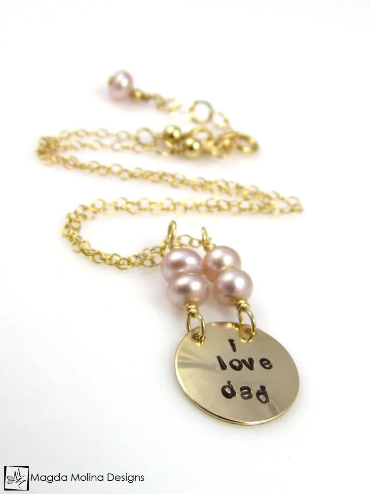 Mini Goddess (children) "i love mom/dad" Stamped Silver Necklace