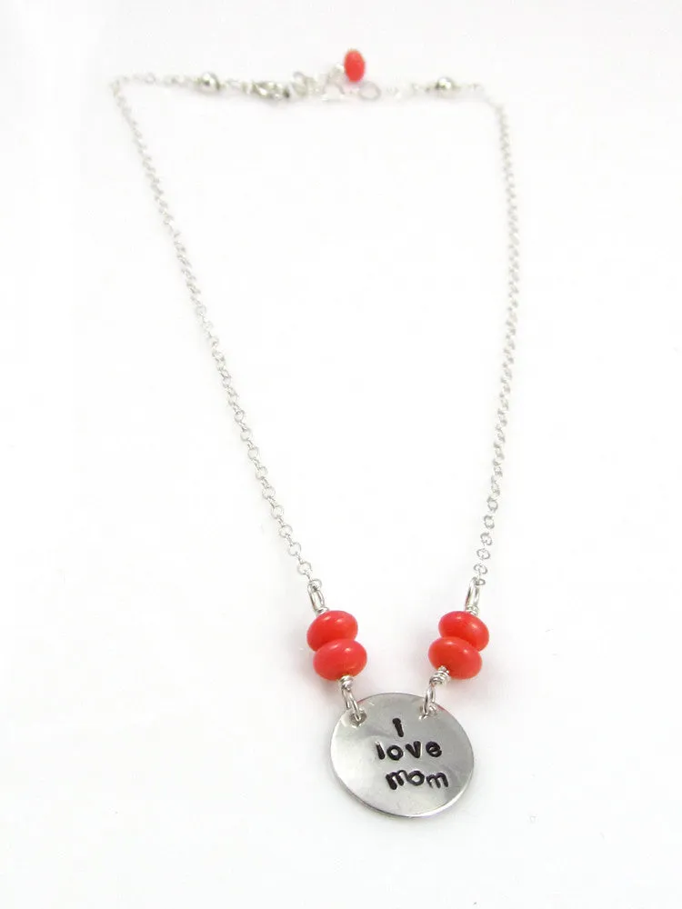 Mini Goddess (children) "i love mom/dad" Stamped Silver Necklace