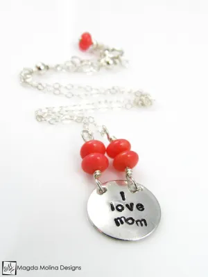 Mini Goddess (children) "i love mom/dad" Stamped Silver Necklace