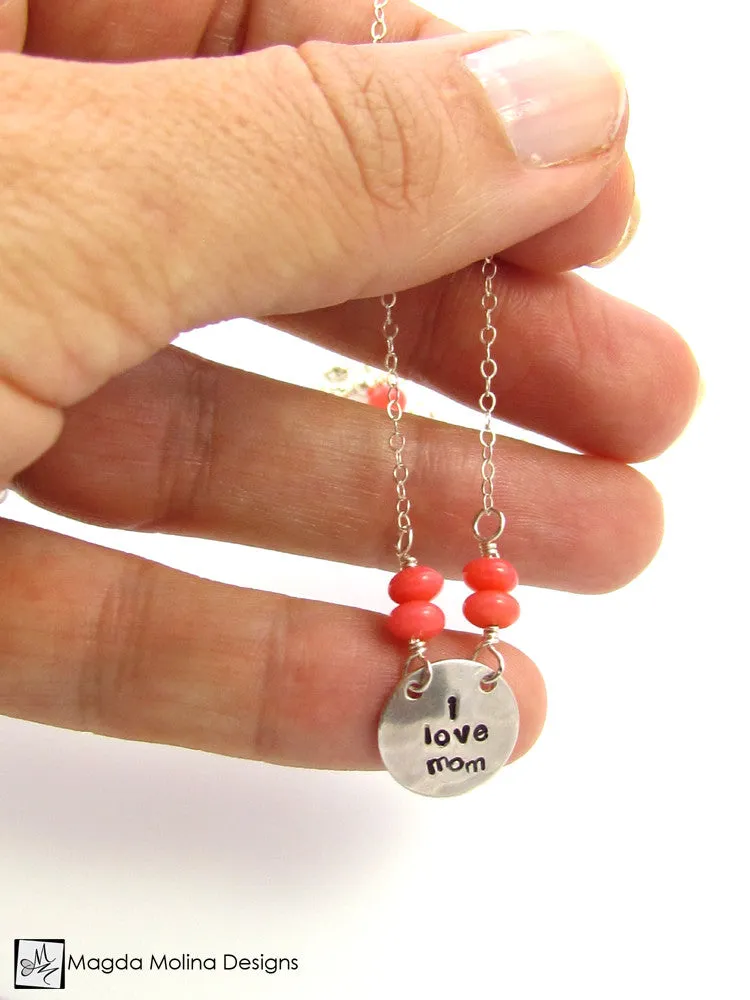 Mini Goddess (children) "i love mom/dad" Stamped Silver Necklace