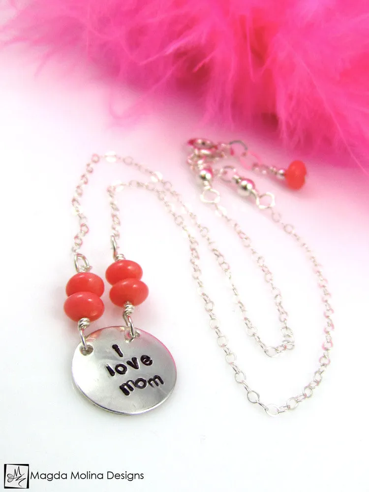 Mini Goddess (children) "i love mom/dad" Stamped Silver Necklace
