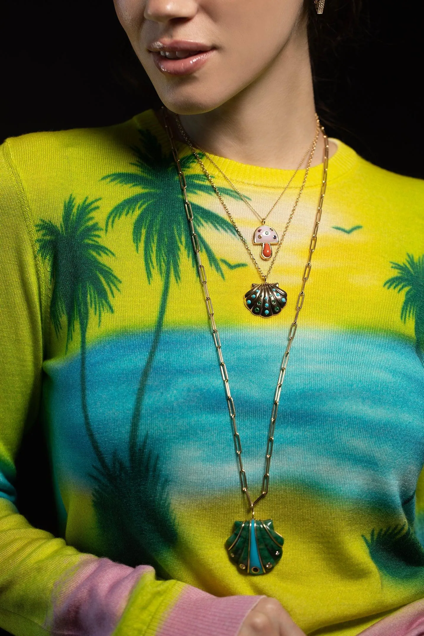 Mini Mushroom Pendant Necklace - Pink Opal