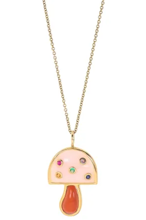 Mini Mushroom Pendant Necklace - Pink Opal