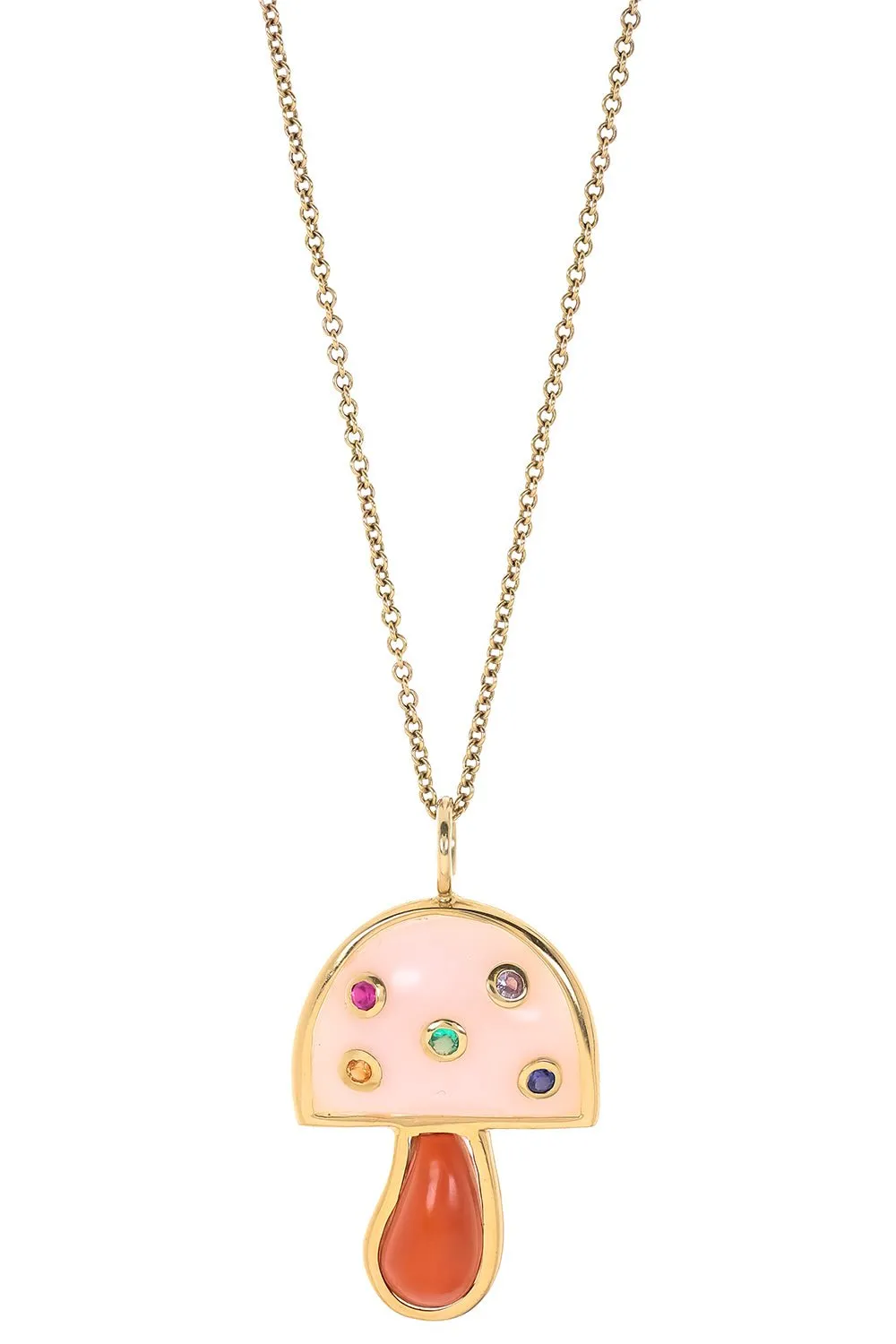Mini Mushroom Pendant Necklace - Pink Opal
