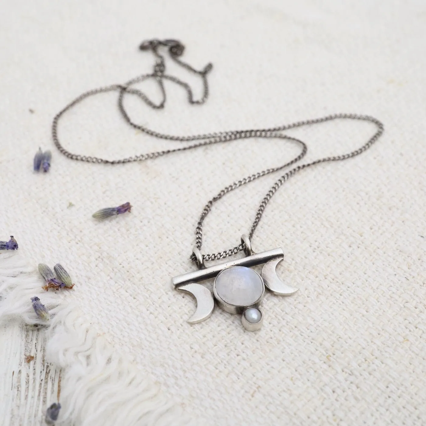 Moon Goddess Amulet with Moonstone & Pearl Necklace
