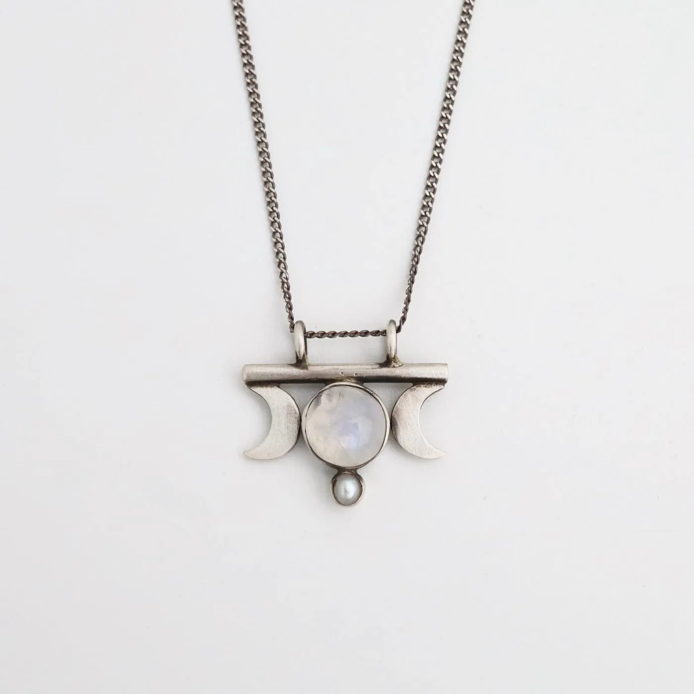 Moon Goddess Amulet with Moonstone & Pearl Necklace