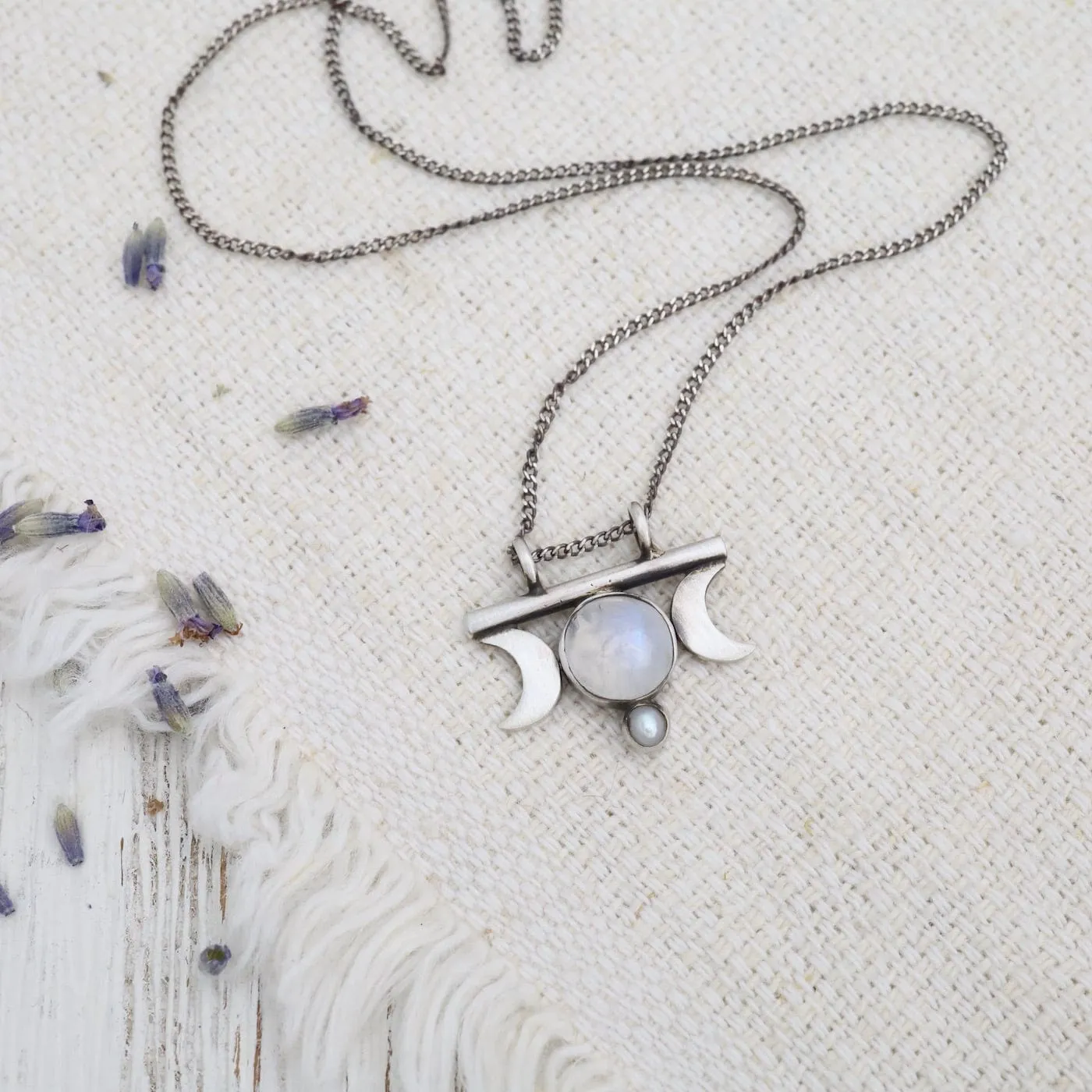 Moon Goddess Amulet with Moonstone & Pearl Necklace