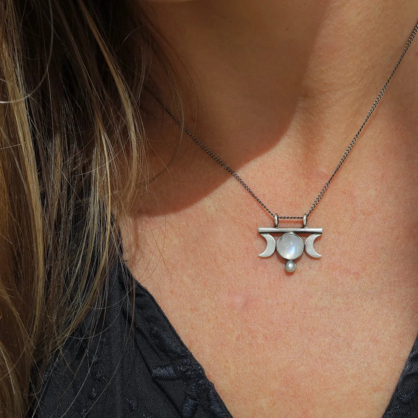 Moon Goddess Amulet with Moonstone & Pearl Necklace