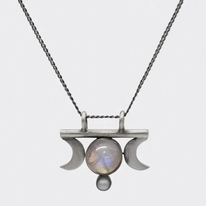 Moon Goddess Amulet with Moonstone & Pearl Necklace