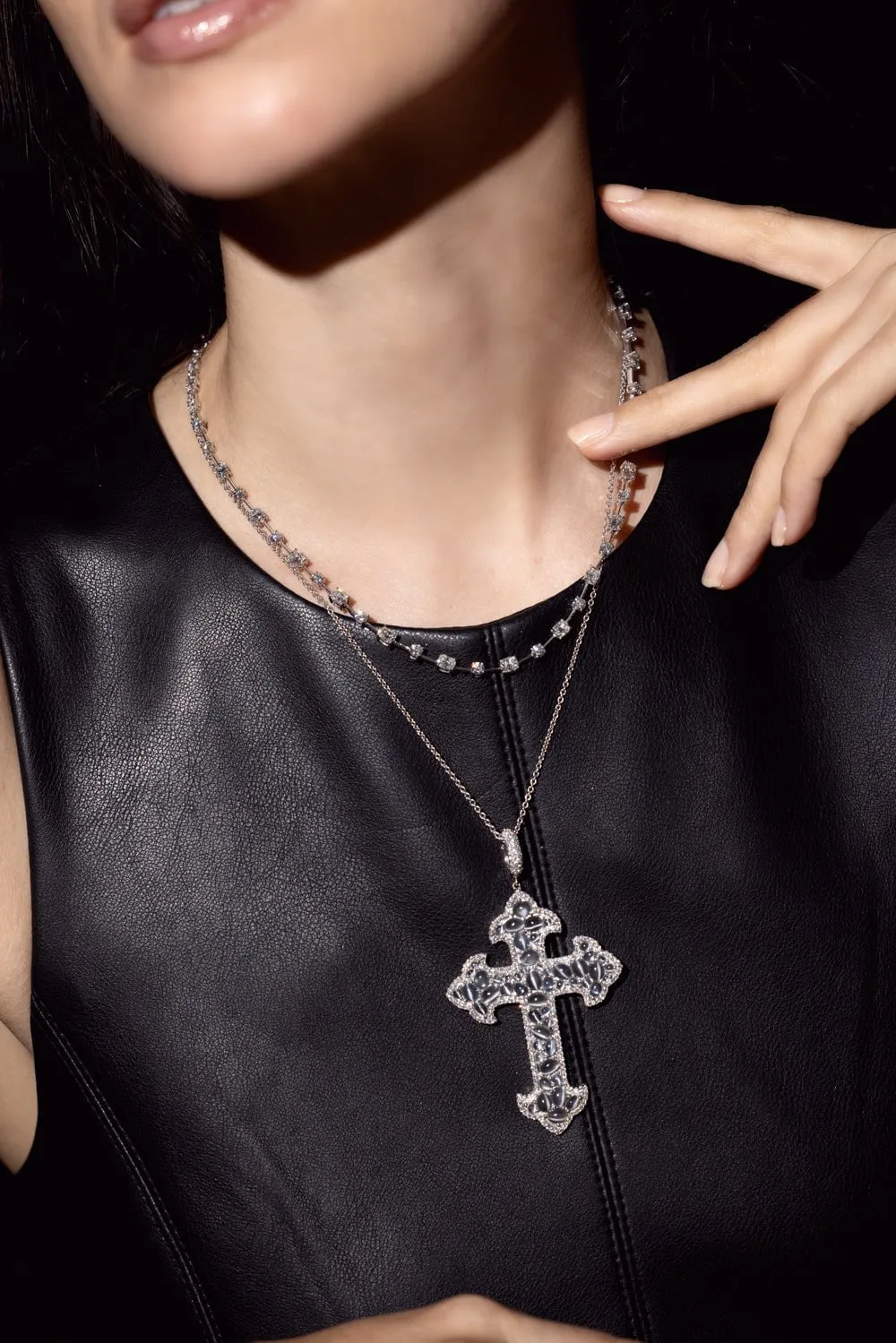 Moonstone Cross Pendant Necklace