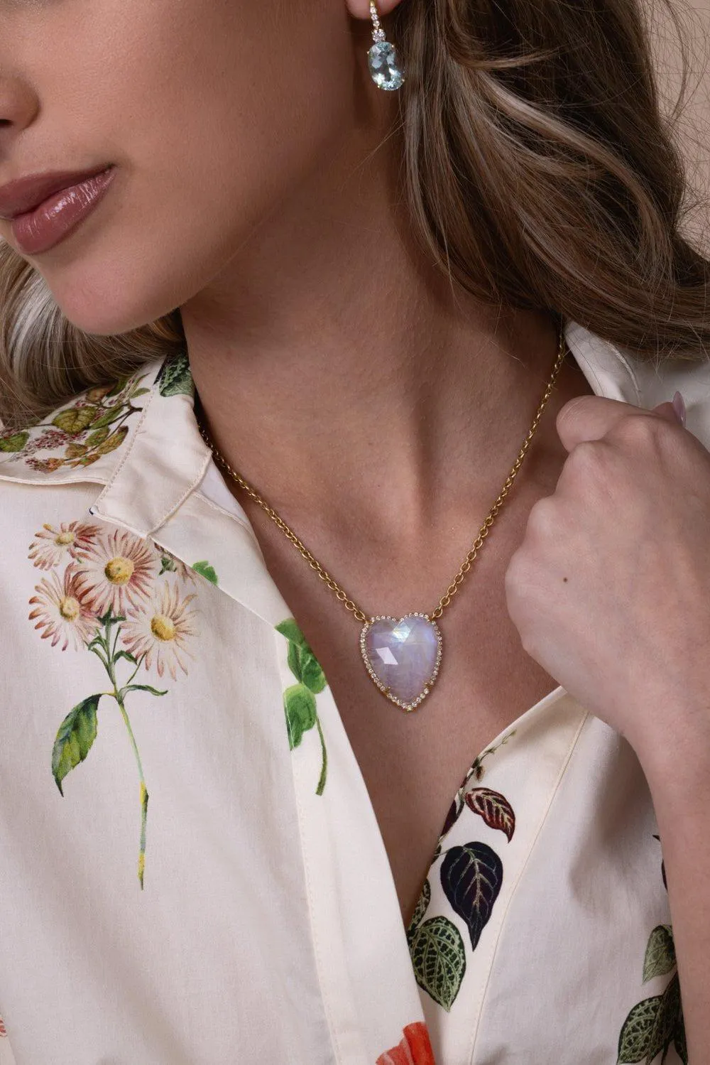 Moonstone Diamond Heart Necklace