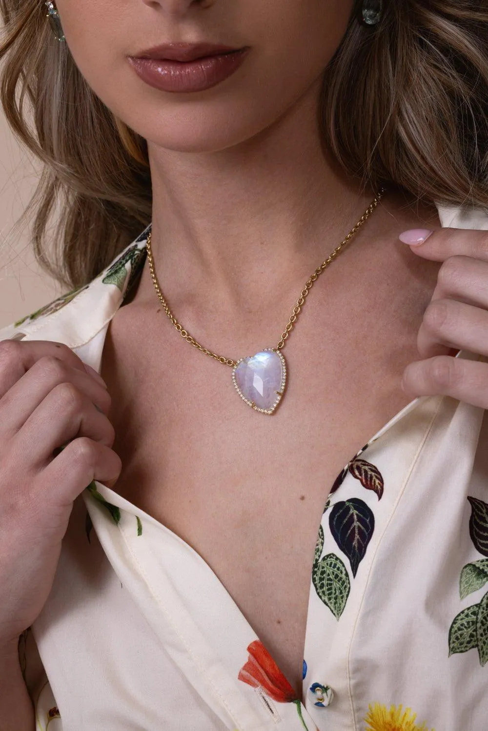 Moonstone Diamond Heart Necklace