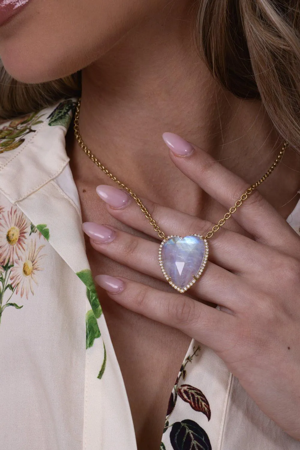 Moonstone Diamond Heart Necklace