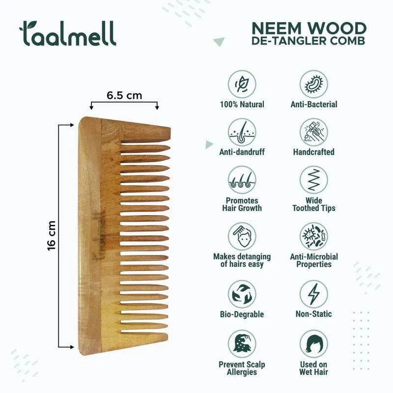 Neem Detangle Comb | Pack of 2 | Wide-toothed Tip | Makes Detangling of Hair Easy | Use on wet hairs