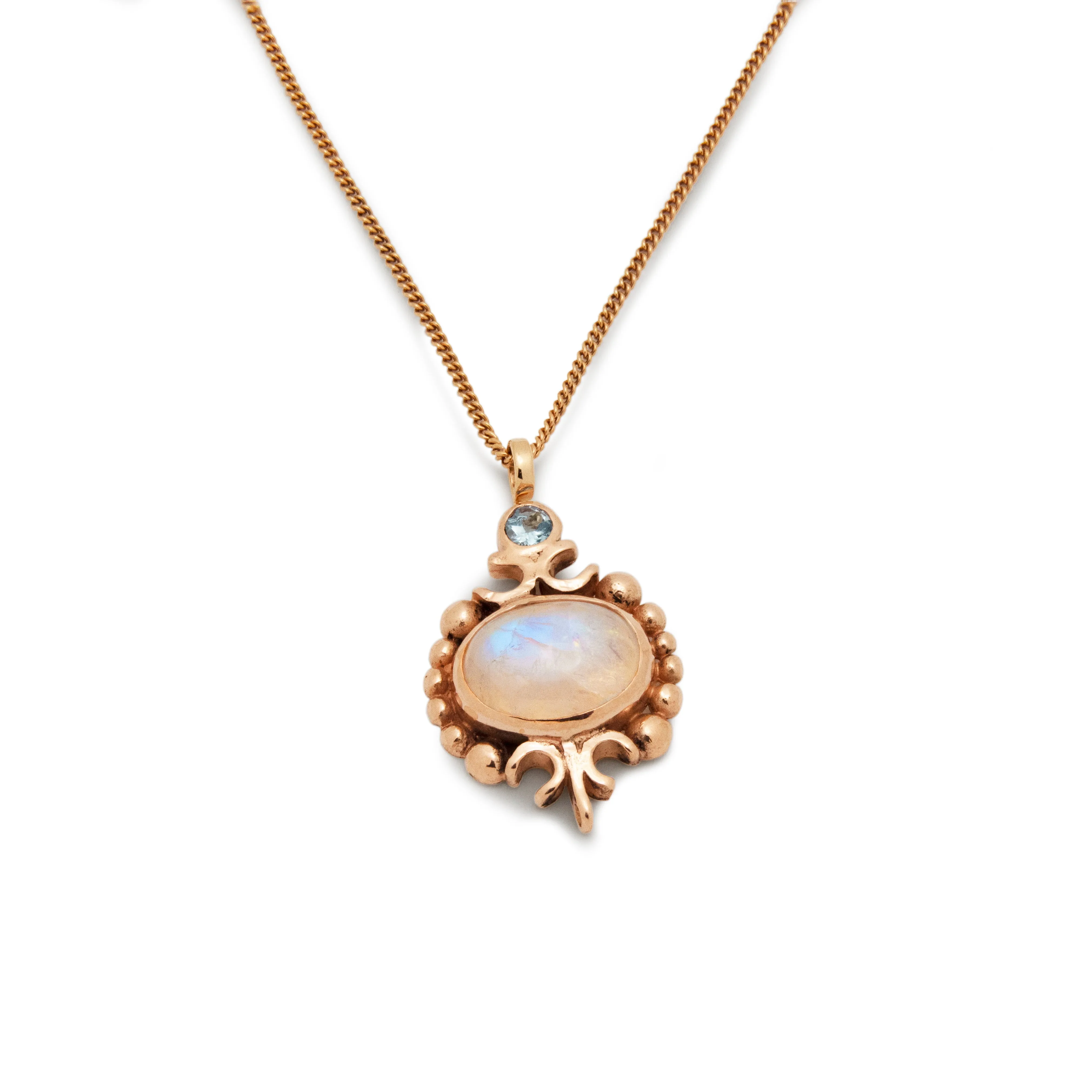 NG0712 Gold Celtic Necklace with Moonstone and Blue Topaz