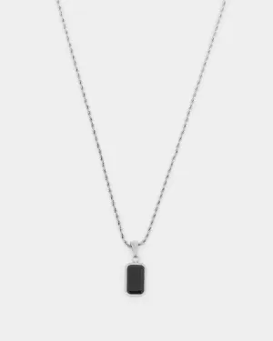 NXS Rectangle Stone Pendant Chain White Gold/Black