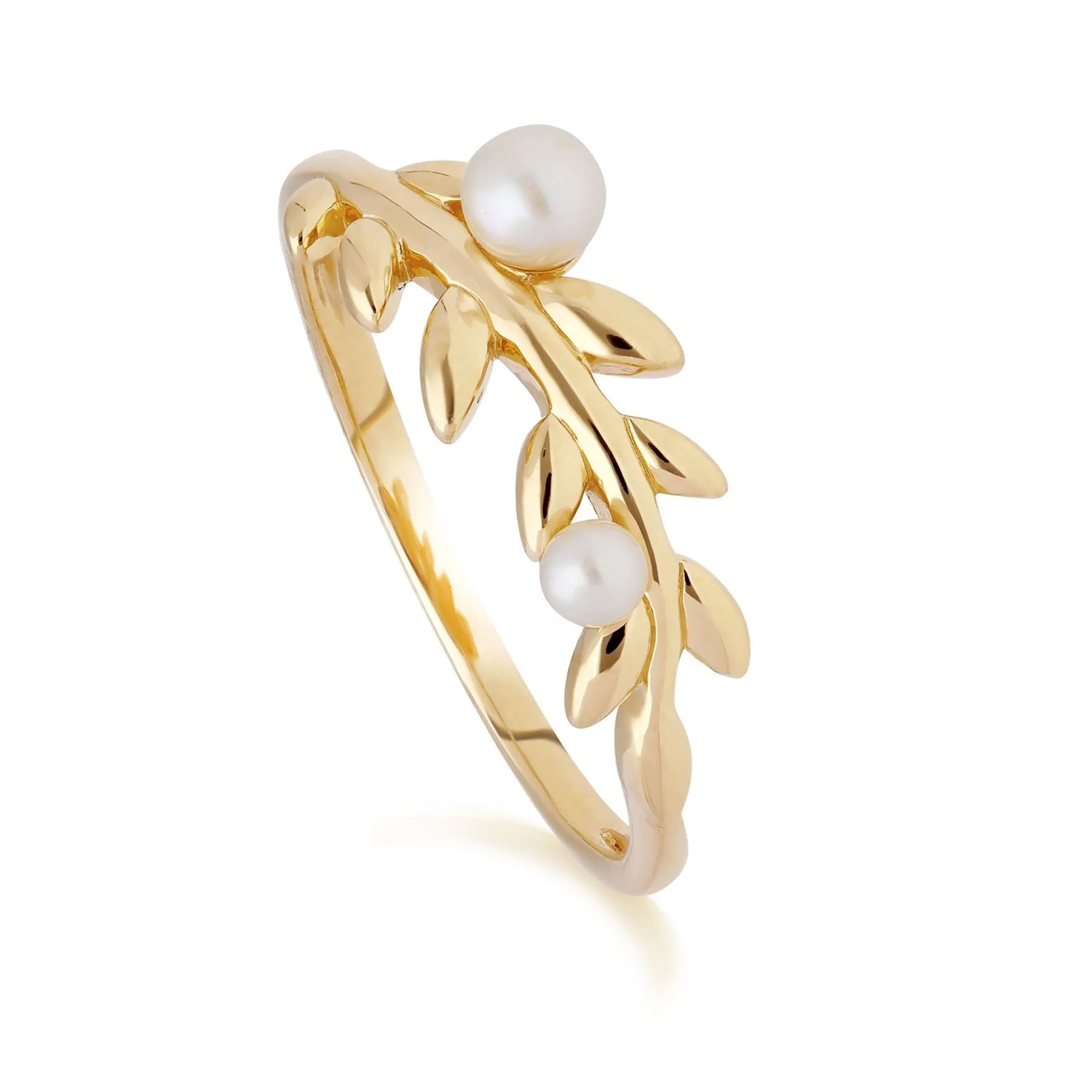 O Leaf Perlen Halskette & Ring Satz in Vergoldetem 925 Sterling Silber