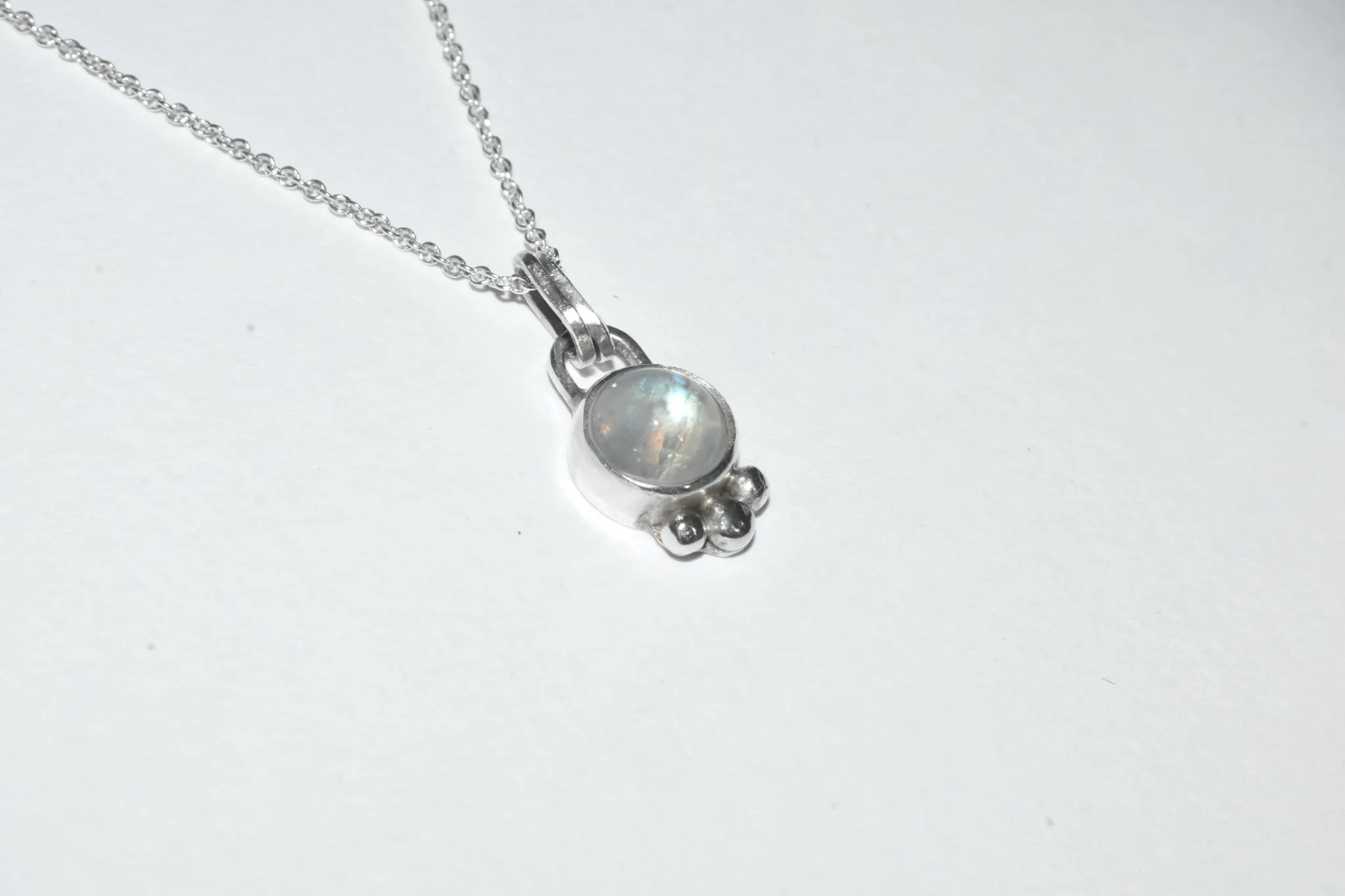 One of a Kind | Handmade Sterling Silver Rainbow Moonstone Necklace