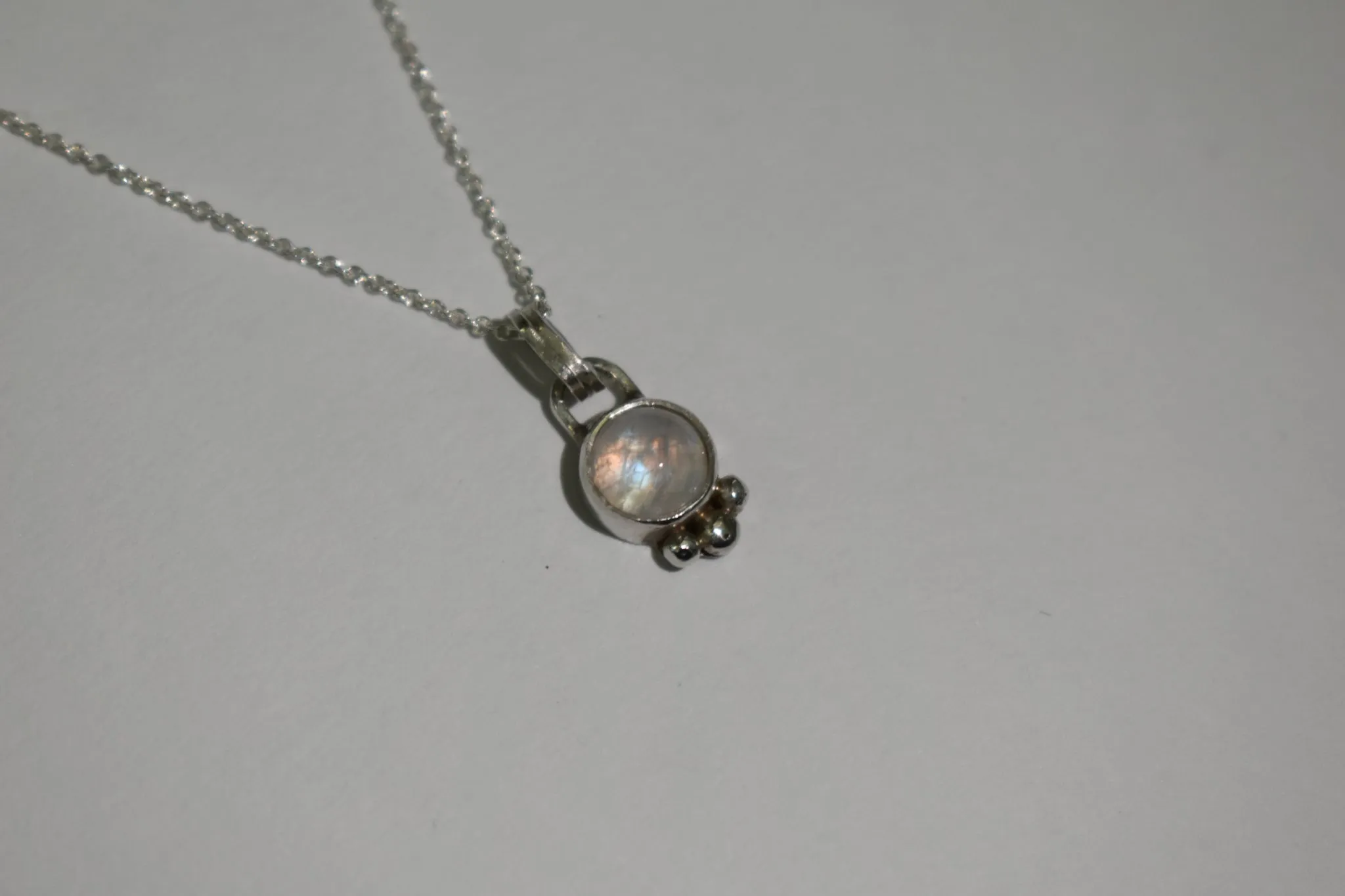 One of a Kind | Handmade Sterling Silver Rainbow Moonstone Necklace
