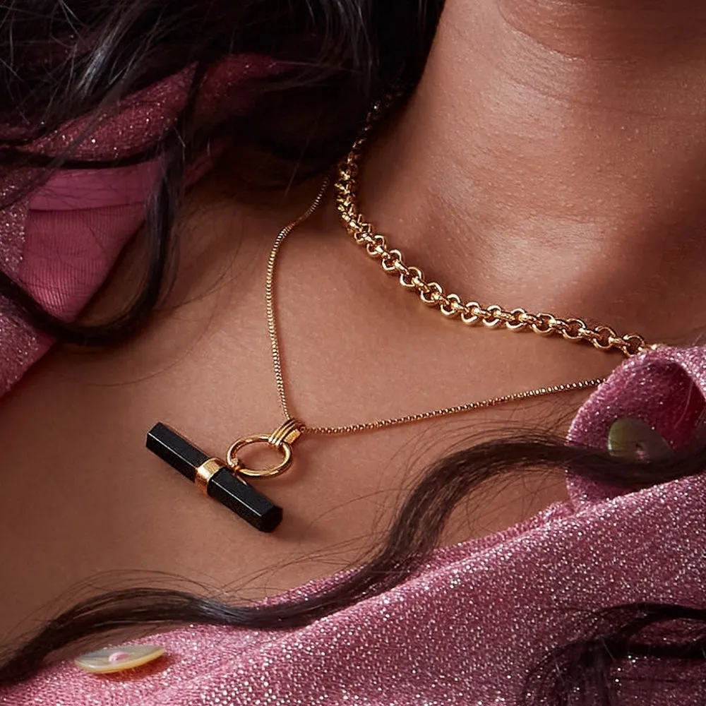 Onyx T-Bar Necklace - Gold - TBN21ONGP