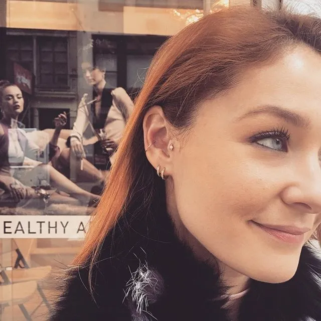 Opal Four Ball Trinity Earring by Maria Tash in 14K White Gold. Flat Stud.