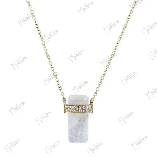 Rainbow Moonstone Bar Necklace
